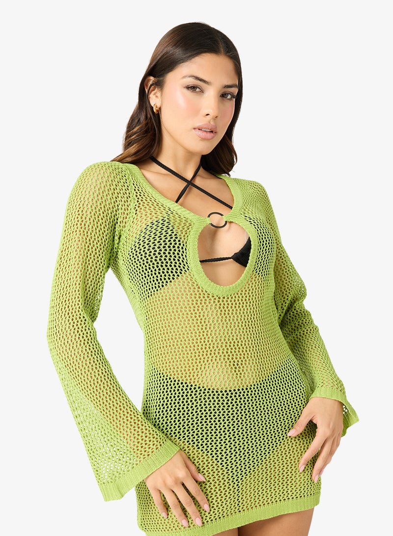 جينجر فستان قصير كروشيه برقبة عميقة - Image 1